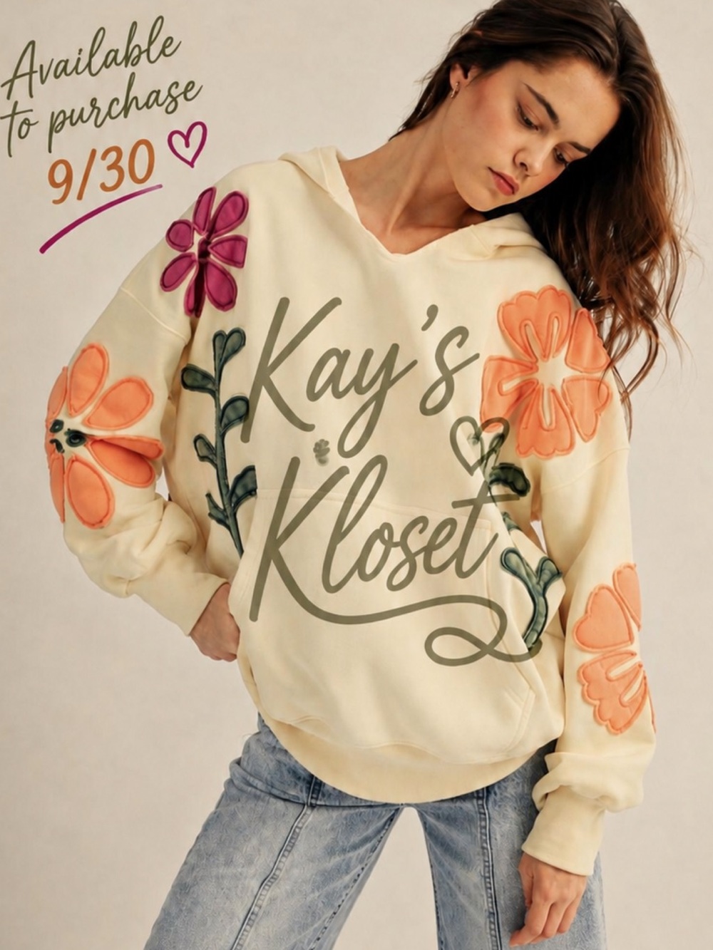 BF91-🌸🤍 (ETA 9/30) CREAM Artisan Bloom Hoodie with Floral Patchwork